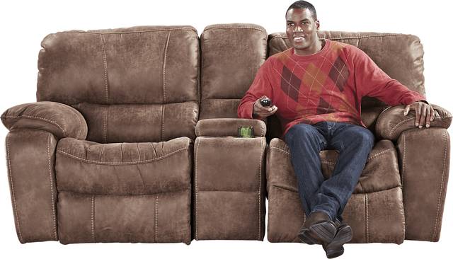 Cindy Crawford Home Alpen Ridge Tan Reclining Glider Console Loveseat - Thumbnail - Image 1