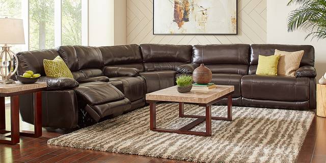 Cindy Crawford Home Auburn Hills Brown Leather 6 Pc Reclining Sectional Living Room - Thumbnail - Image 1