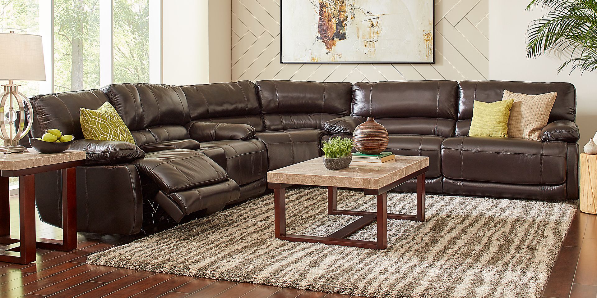 Cindy Crawford Home Auburn Hills Brown Leather 6 Pc Reclining Sectional Living Room - Image 1