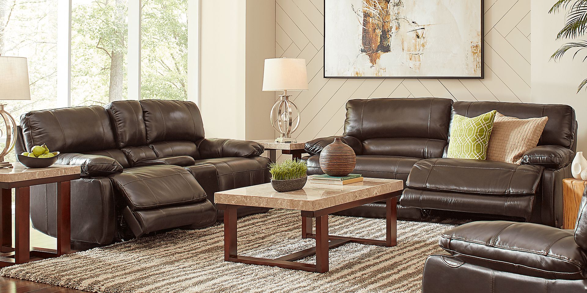 Cindy Crawford Home Auburn Hills Brown Leather 7 Pc RecliningLiving Room - Image 1