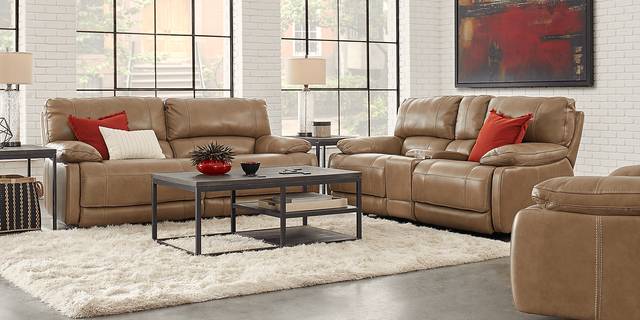 Cindy Crawford Home Auburn Hills Mushroom Leather 3 Pc Reclining Living Room - Thumbnail - Image 1