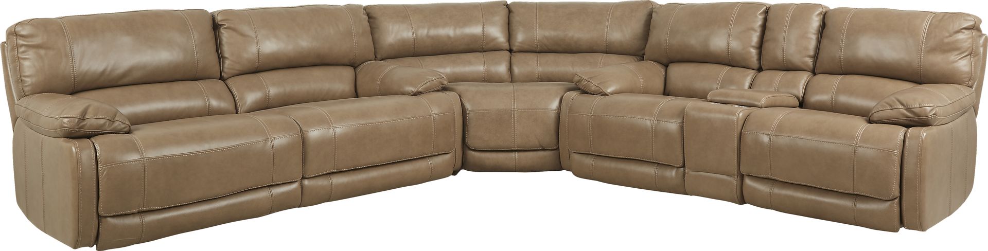 Cindy Crawford Home Auburn Hills Mushroom Leather 3 Pc Reclining Sectional - Image 1