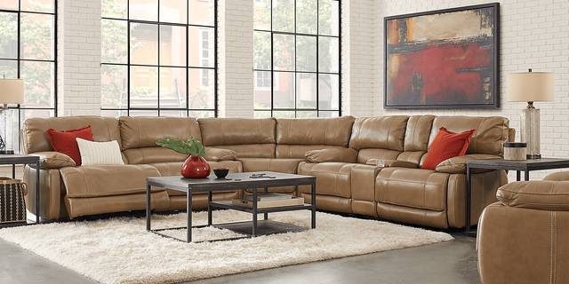 Cindy Crawford Home Auburn Hills Mushroom Leather 3 Pc Reclining Sectional - Thumbnail - Image 2