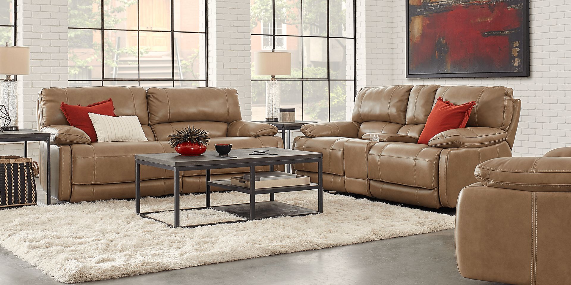 Cindy Crawford Auburn Hills 7 Pc Mushroom Brown Leather Manual