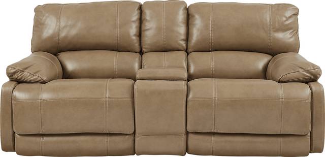 Cindy Crawford Home Auburn Hills Mushroom Leather Power Reclining Loveseat - Thumbnail - Image 1