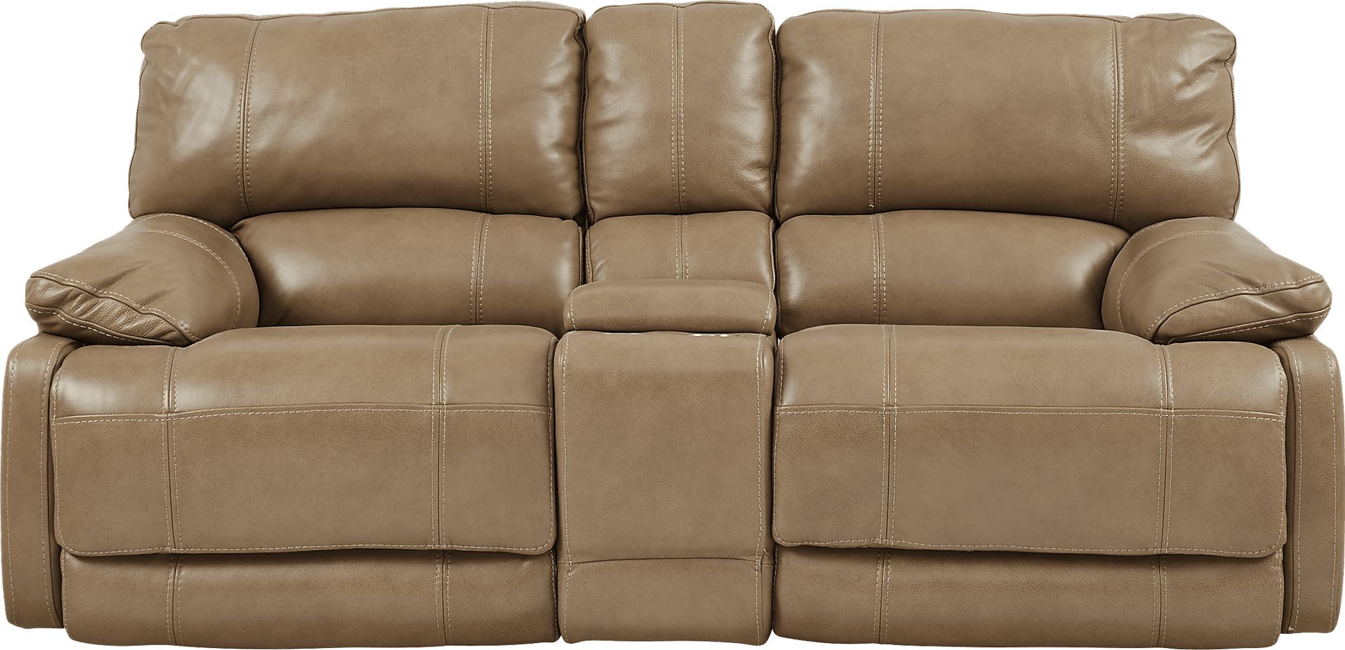 Cindy Crawford Home Auburn Hills Mushroom Leather Power Reclining Loveseat - Image 1