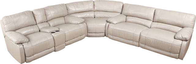 Cindy Crawford Home Auburn Hills Taupe Leather 3 Pc Reclining Sectional - Thumbnail - Image 1