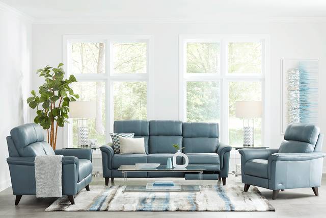 Avezzano Blue Leather 2 Pc Dual Power Reclining Living Room - Thumbnail - Image 1