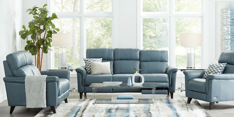 Cindy Crawford Home Avezzano Blue 3 Pc Leather Living Room with Dual Power Reclining Sofa