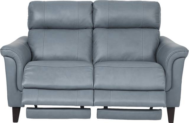 Cindy Crawford Home Avezzano Blue Dual Power Reclining Leather Loveseat - Thumbnail - Image 2