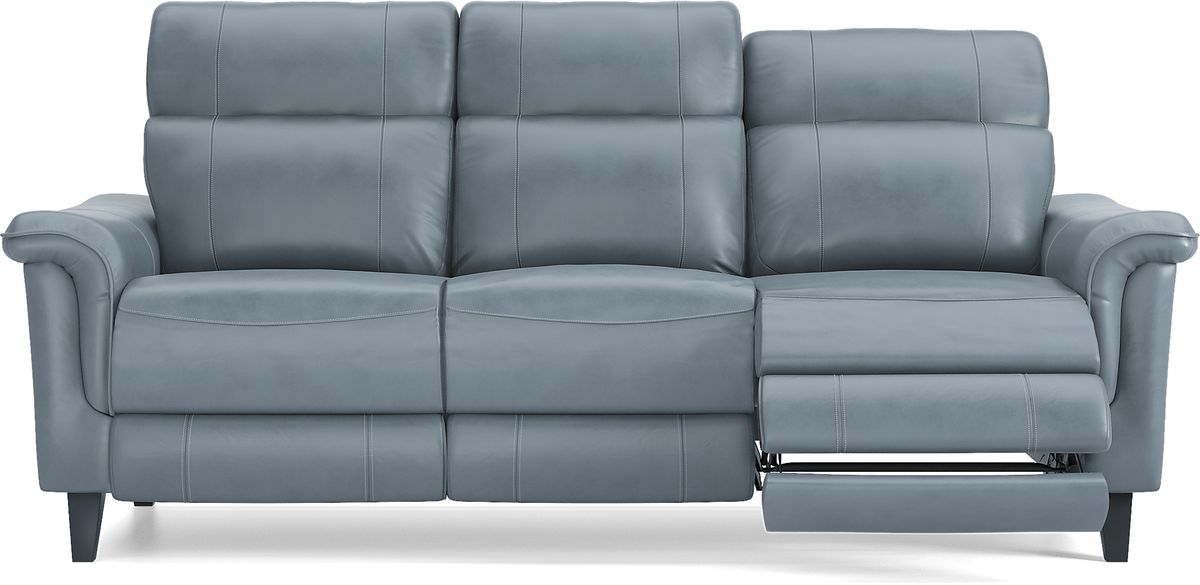 Cindy Crawford Avezzano Blue Leather Power Reclining Sofa Rooms to Go