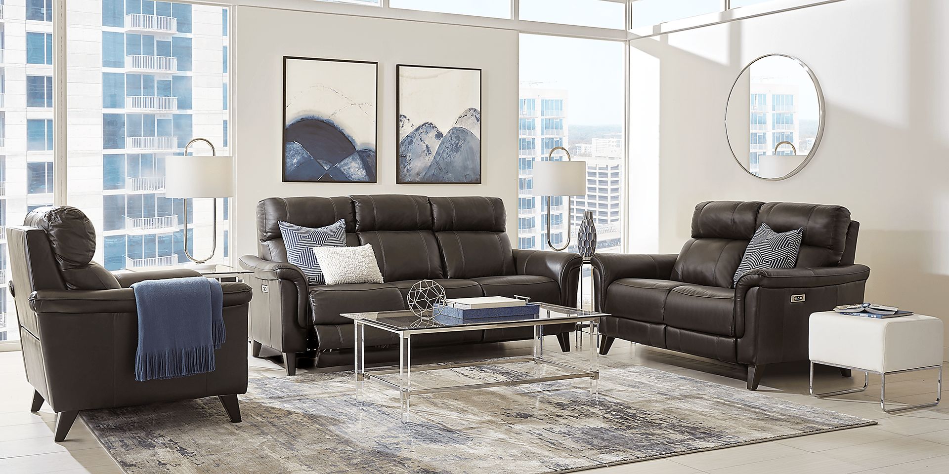 Cindy Crawford Avezzano 7 Pc Brown Leather Dual Power