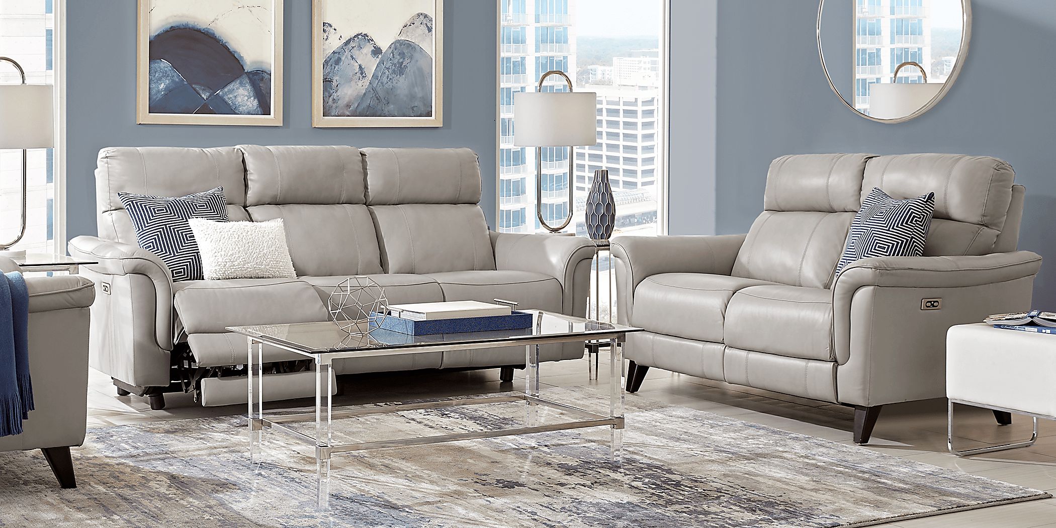 Cindy Crawford Home Avezzano Stone 2 Pc Leather Living Room with Dual Power Reclining Sofa