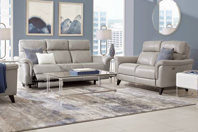 Avezzano Stone Leather 3 Pc Living Room with Dual Power Reclining Sofa - Thumbnail - Image 1