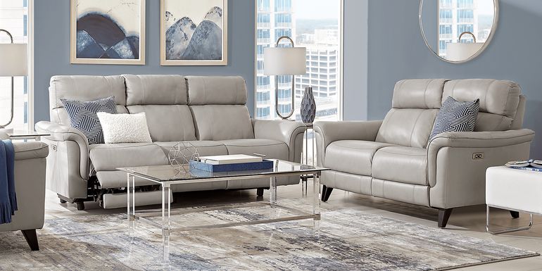 Cindy Crawford Home Avezzano Stone 3 Pc Leather Living Room with Dual Power Reclining Sofa