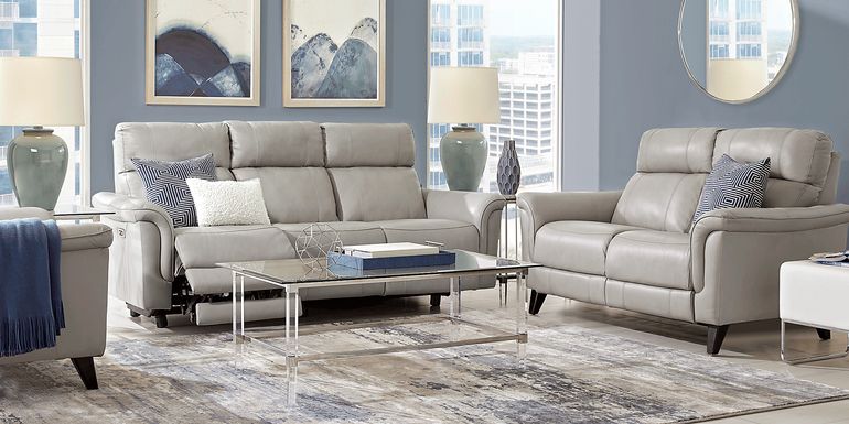 Cindy Crawford Home Avezzano Stone 5 Pc Leather Living Room with Dual Power Reclining Sofa