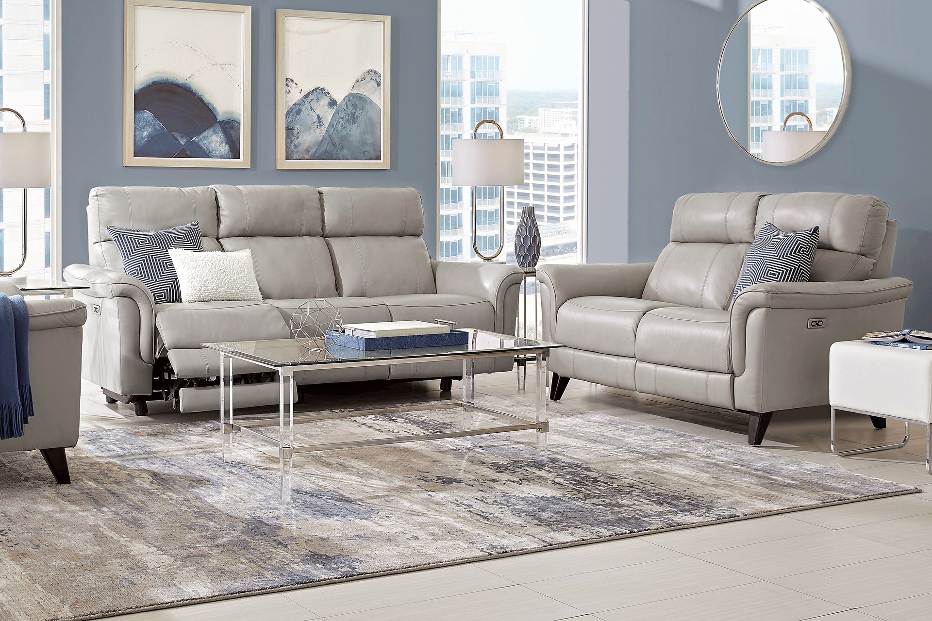 Avezzano Stone Leather 7 Pc Living Room with Dual Power Reclining Sofa - Image 1