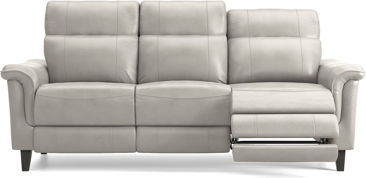 Cindy Crawford Avezzano Stone Beige Leather Dual Power Reclining Sofa
