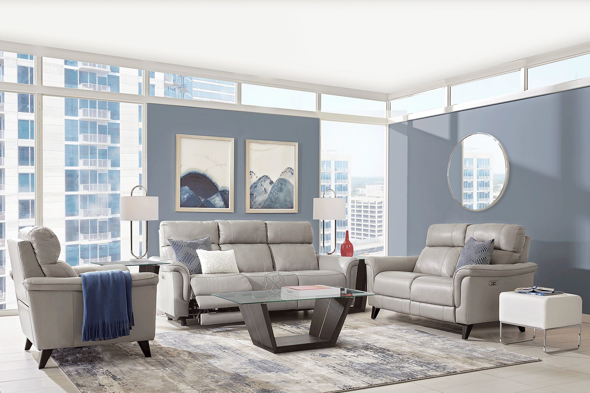 Avezzano Stone Leather 7 Pc Living Room with Dual Power Reclining Sofa - Image 1