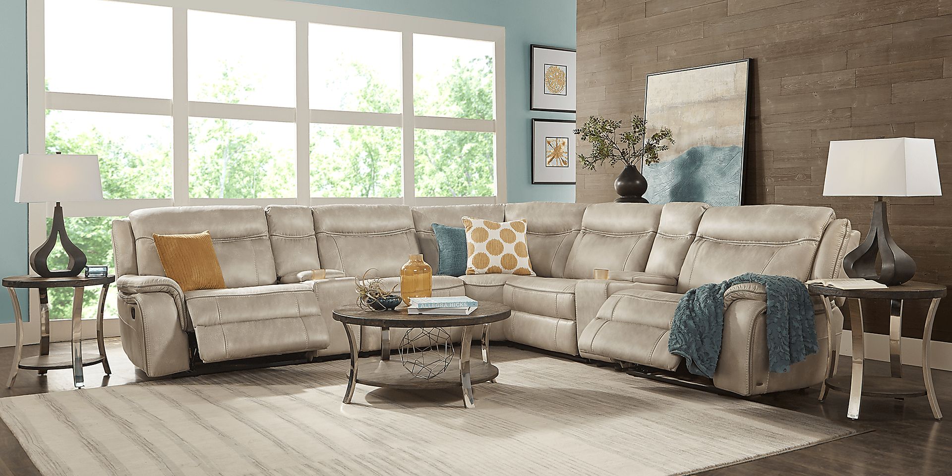 Cindy Crawford Home Barton Springs Beige 10 Pc Power Reclining Sectional Living Room - Image 1