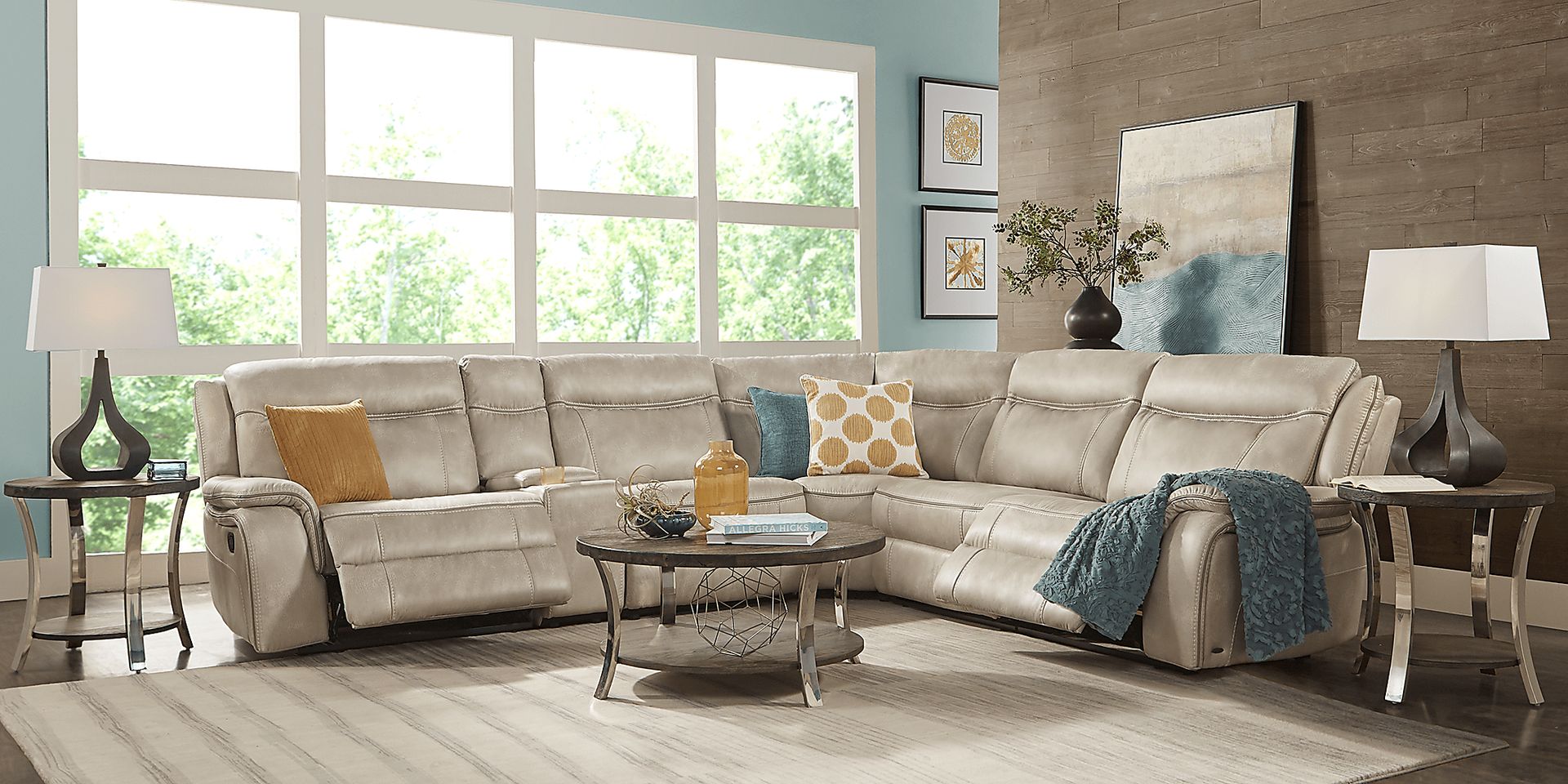 Cindy Crawford Home Barton Springs Beige 9 Pc Power Reclining Sectional Living Room - Image 1