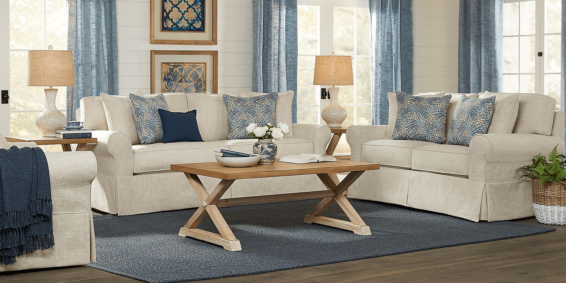 Cindy Crawford Home Beachside Beige Textured 5 Pc Living Room - Image 1
