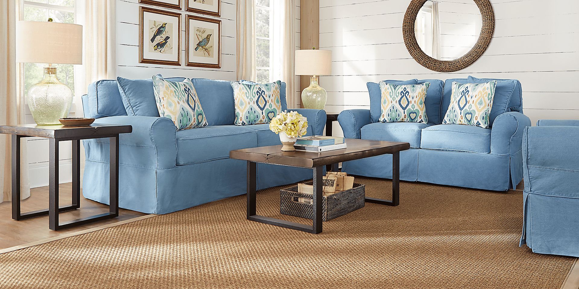 Cindy Crawford Home Beachside Blue Denim 7 Pc Living Room - Image 1