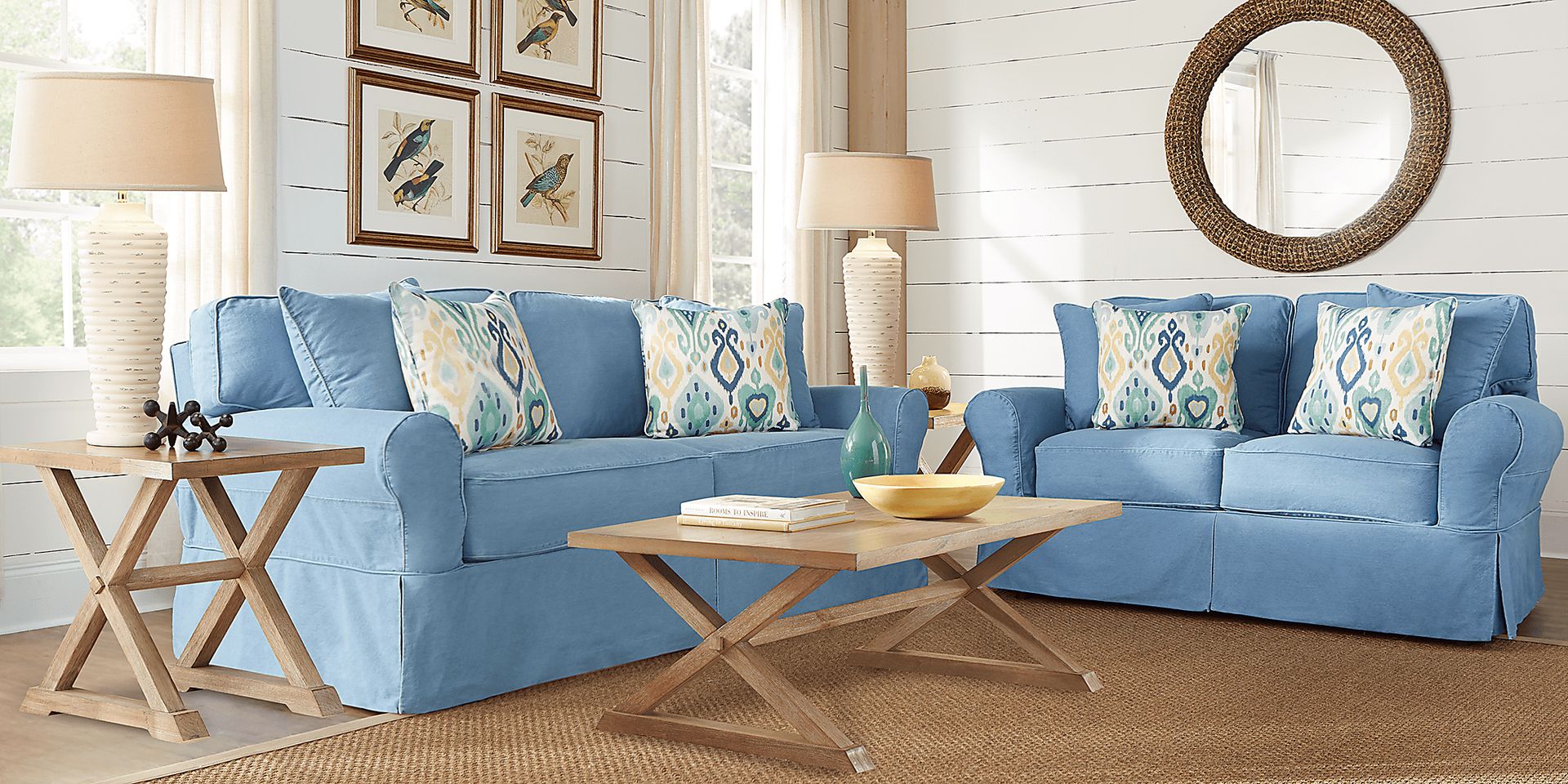 Cindy Crawford Home Beachside Blue Denim 7 Pc Living Room - Image 1