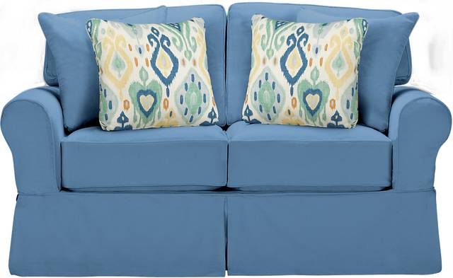 Cindy Crawford Home Beachside Blue Denim Loveseat - Thumbnail - Image 1