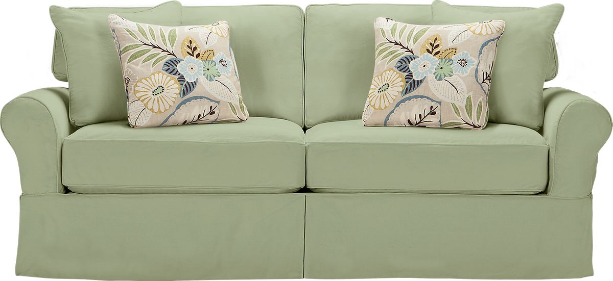 Cindy Crawford Beachside Green Cotton Fabric Sofa Rooms to Go