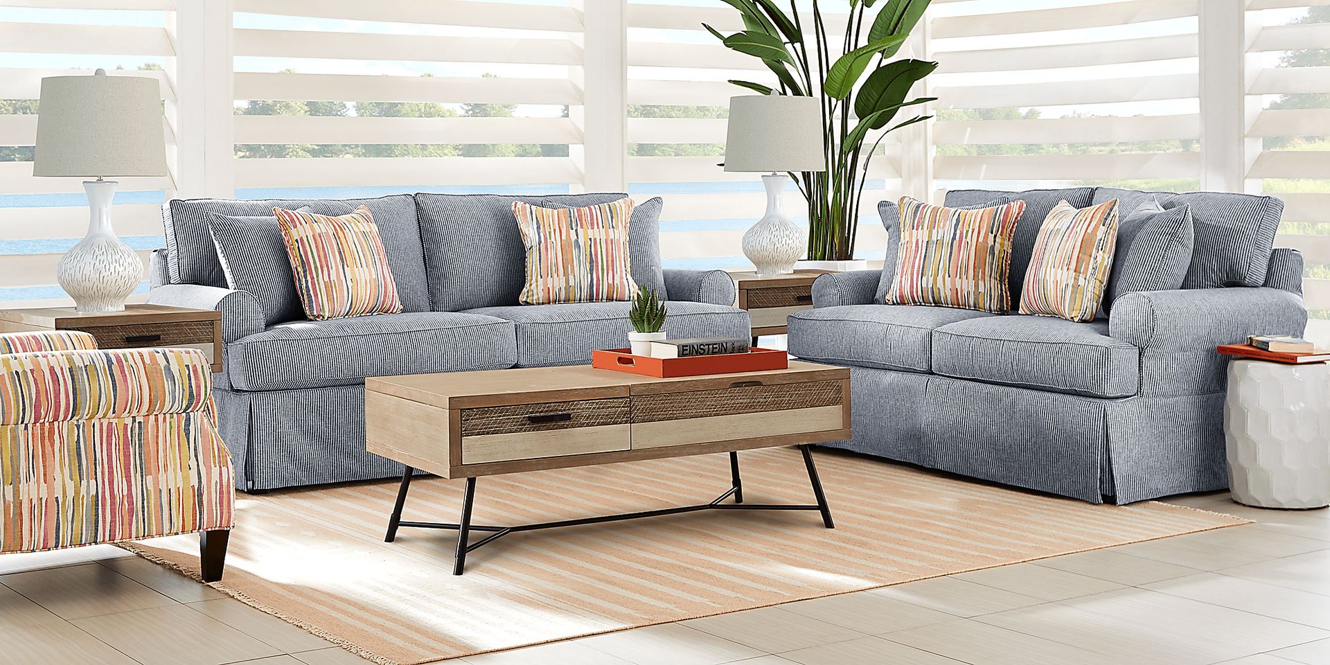 Beachside Walk Blue Denim Slipcover Sofa - Image 2