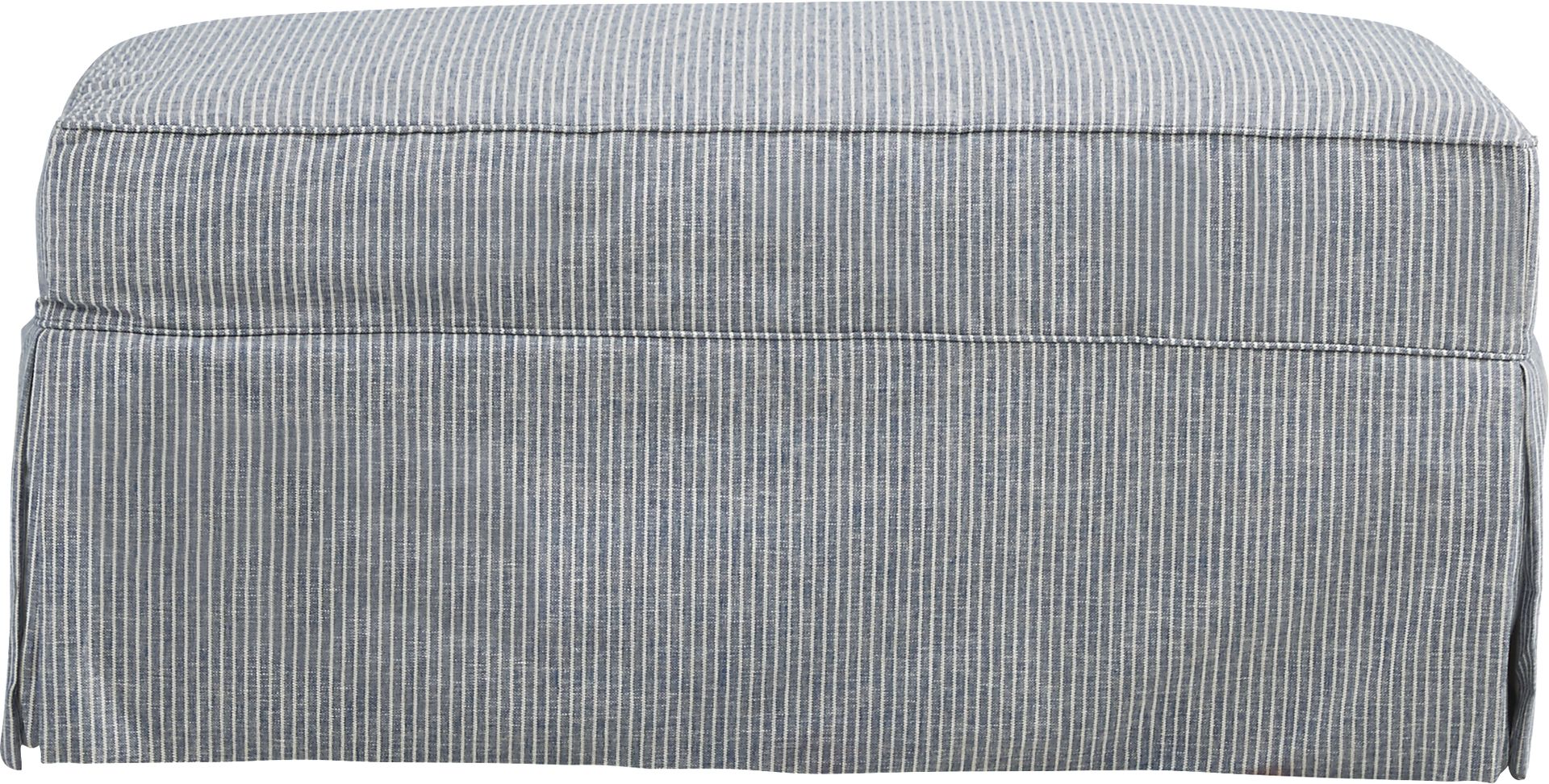 Beachside Walk Blue Denim Slipcover Ottoman - Image 2