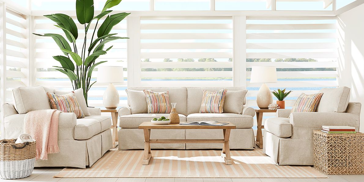 Cindy Crawford Home Beachside Walk Linen Textured 7 Pc Living Room