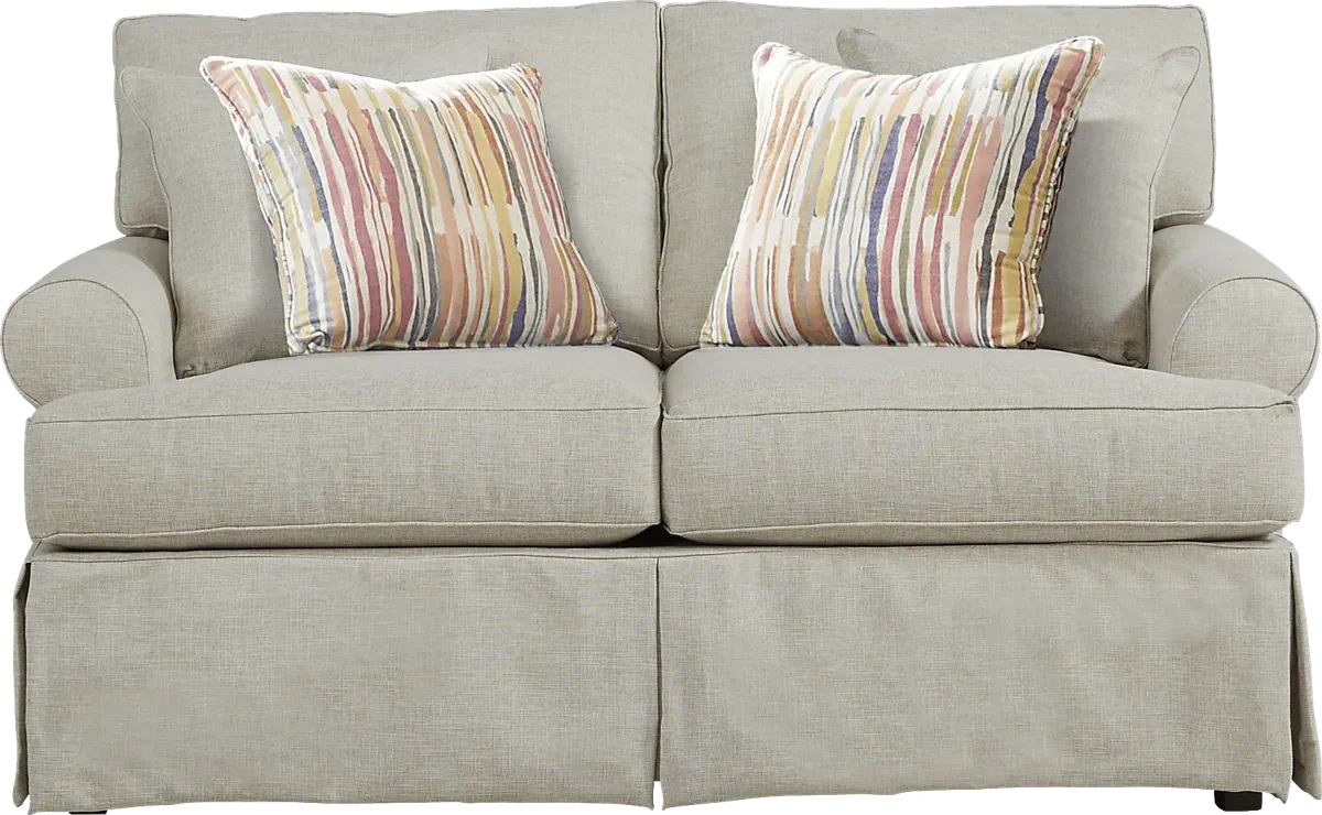 Cindy Crawford Beachside Walk 5 Pc Linen Beige Textured Living Room Set With Sofa, Loveseat, 3