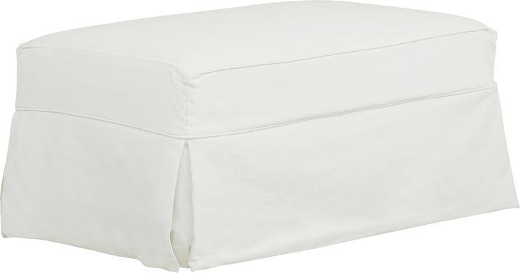 Beachside Walk White Denim Slipcover Ottoman
