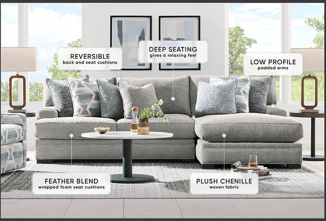 Bedford Park Ivory 3 Pc Sectional with Chaise - Thumbnail - Image 1