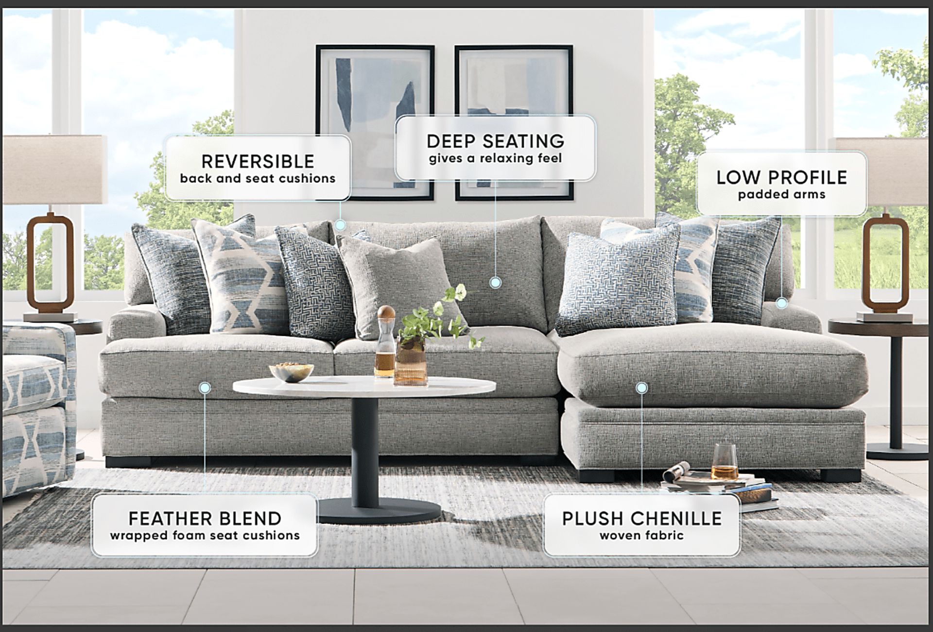 Bedford Park Ivory 3 Pc Sectional with Chaise - Image 1