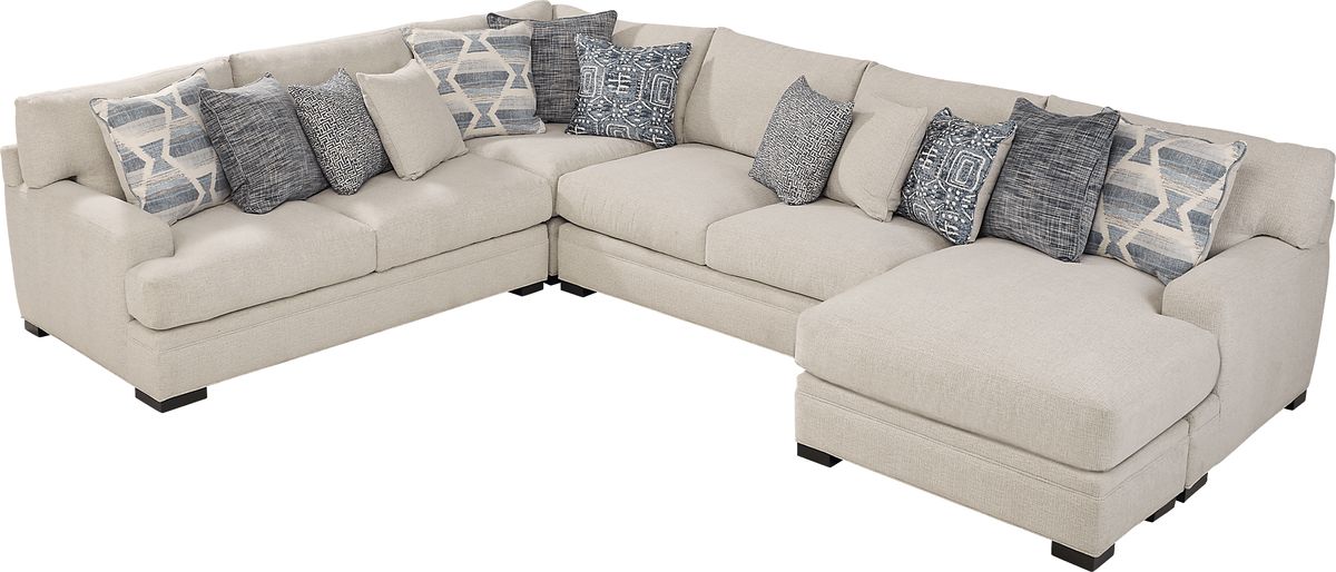 Cindy Crawford Bedford Park Ivory Beige Plush 3 Pc With Chaise Right ...