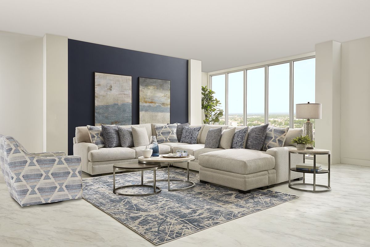 Cindy Crawford Bedford Park Ivory Beige Plush 3 Pc With Chaise Right ...