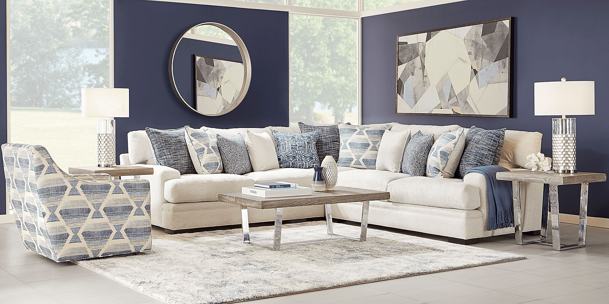 Cindy Crawford Navy Living Room Set