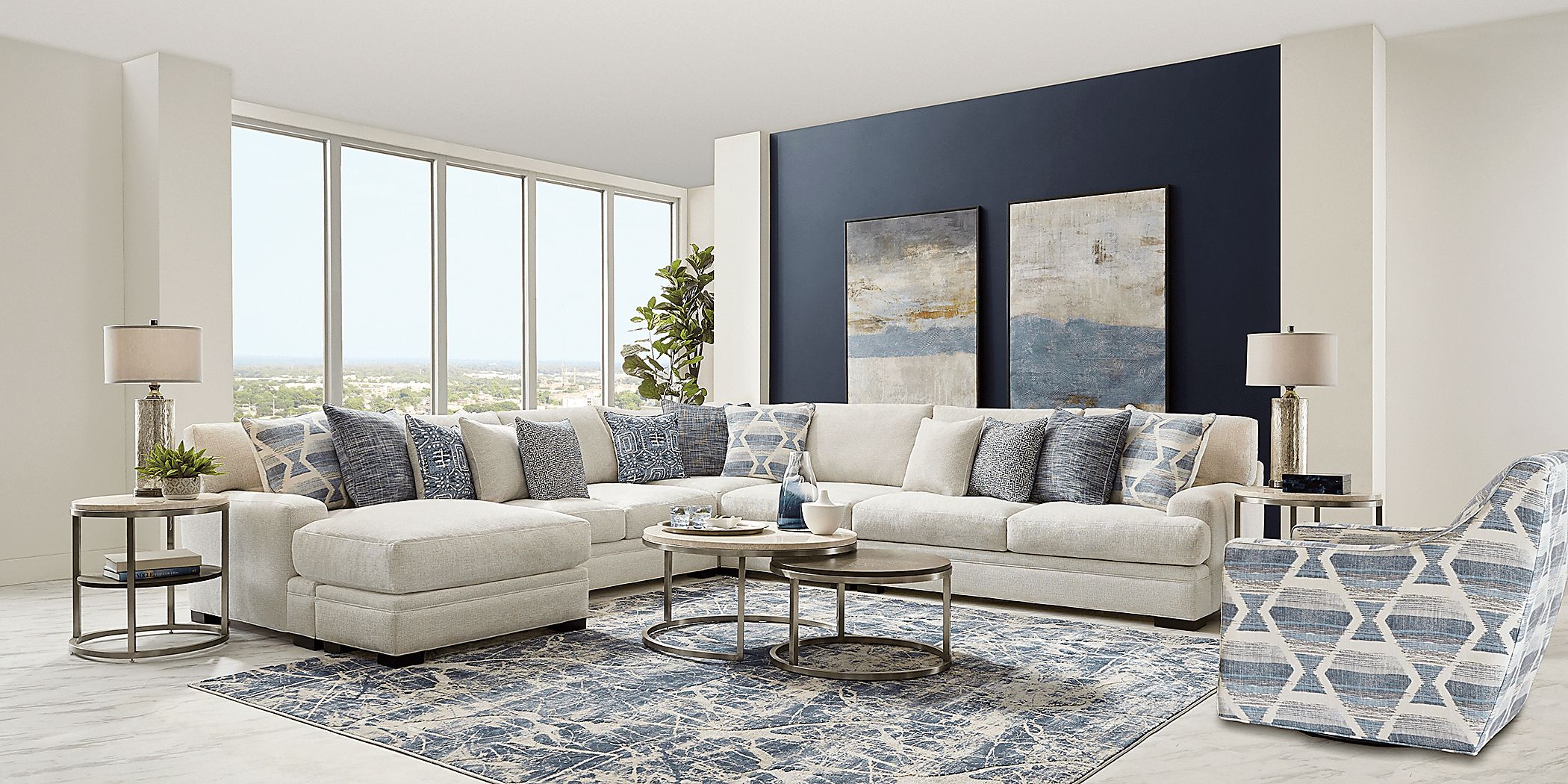 Cindy Crawford Home Bedford Park Ivory 4 Pc Sectional with Chaise