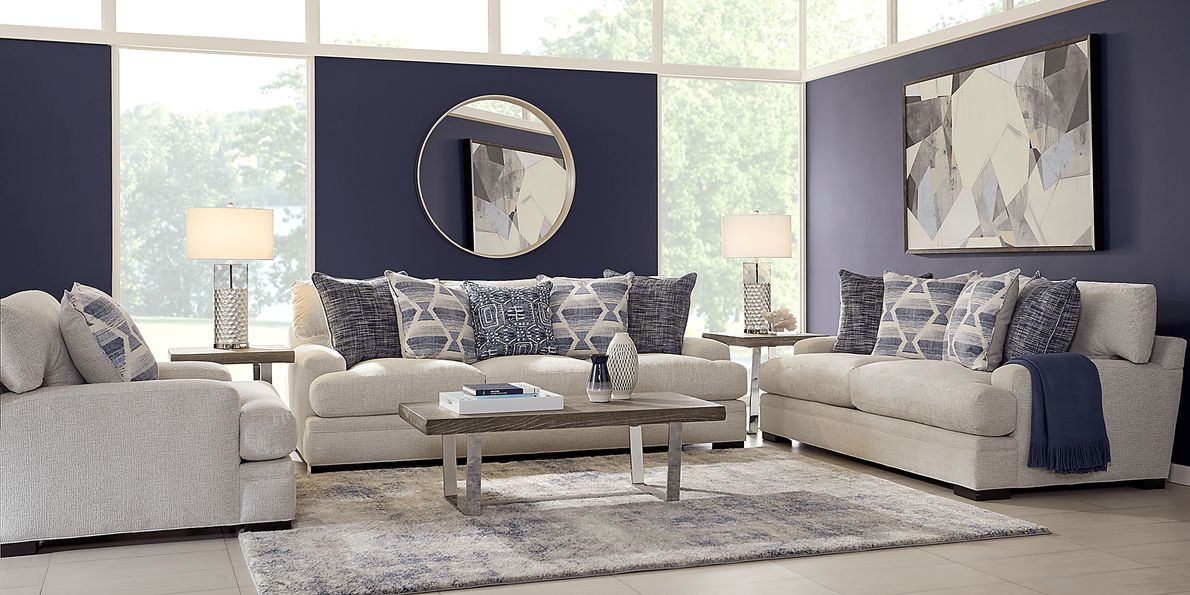 Cindy Crawford Bedford Park 5 Pc Ivory Beige Plush Living Room Set With