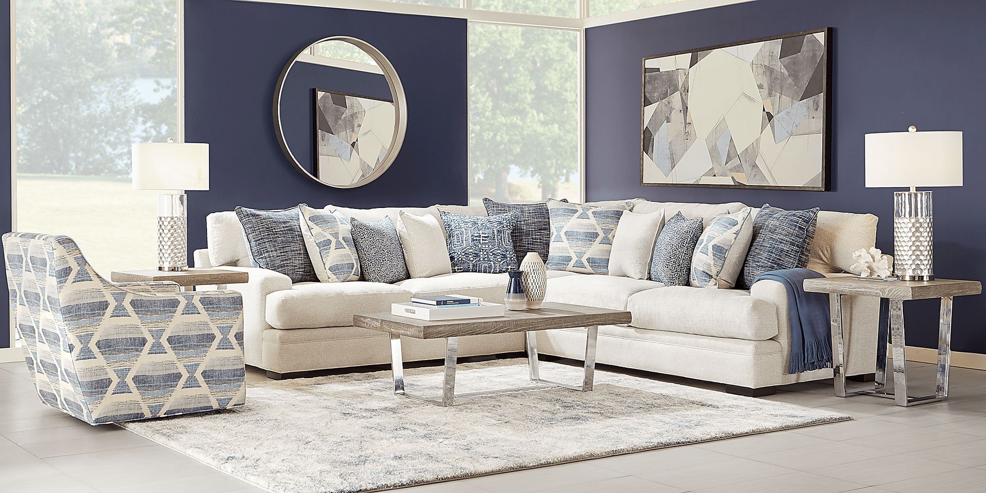 Cindy Crawford Home Bedford Park Ivory 7 Pc Sectional Living Room - Image 1