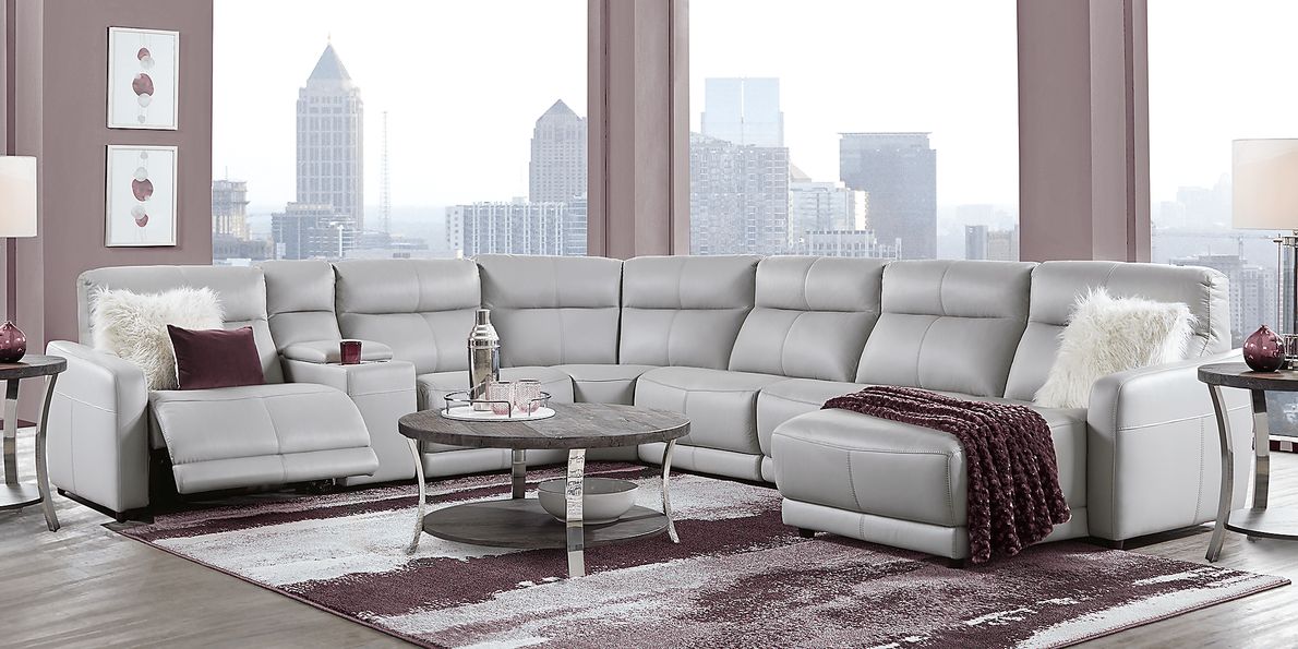 Cindy Crawford Bella Terrace 10 Pc Dove Gray Leather Power Reclining ...