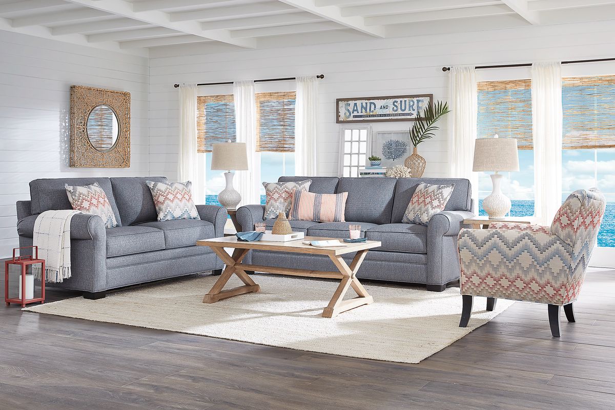 Cindy Crawford Bellingham 2 Pc Denim Blue Textured Living Room Set With