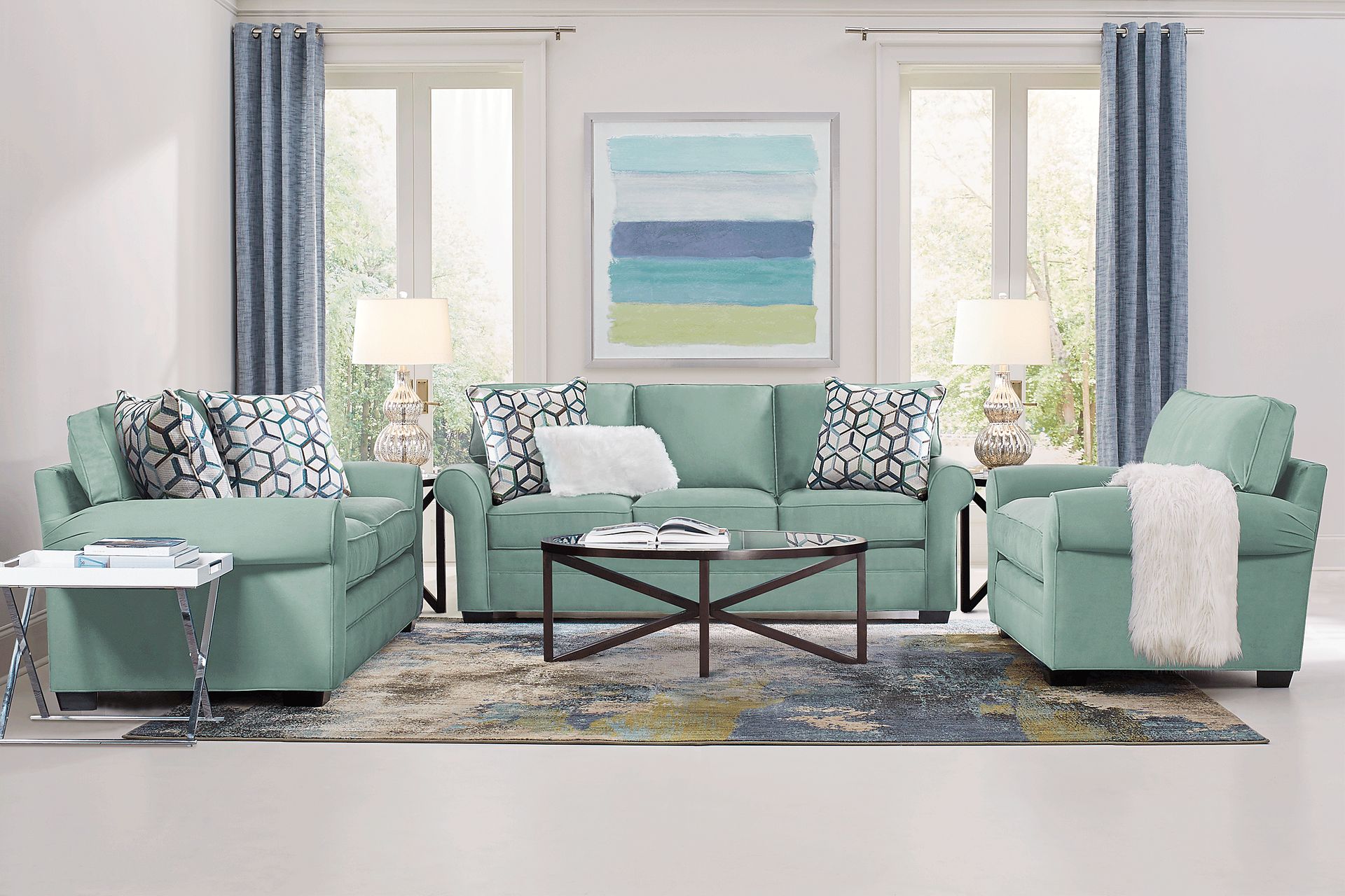 Cindy Crawford Home Bellingham Basil Microfiber 7 Pc Living Room - Image 1