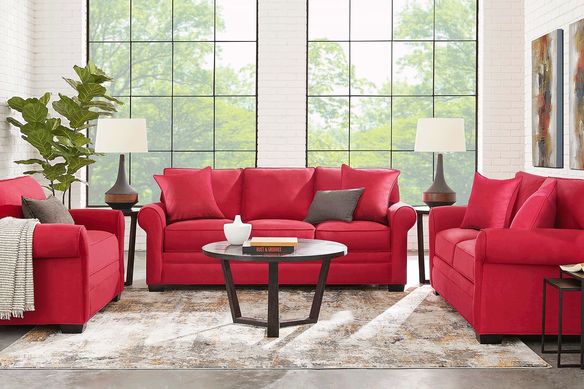 Cindy Crawford Bellingham 2 Pc Cardinal Red Microfiber Living Room