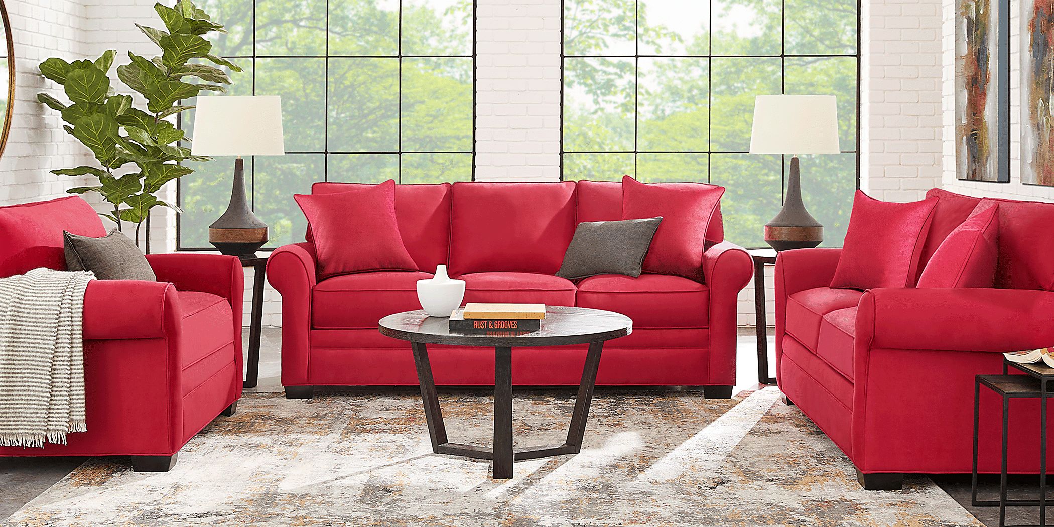 Red microfiber store couch