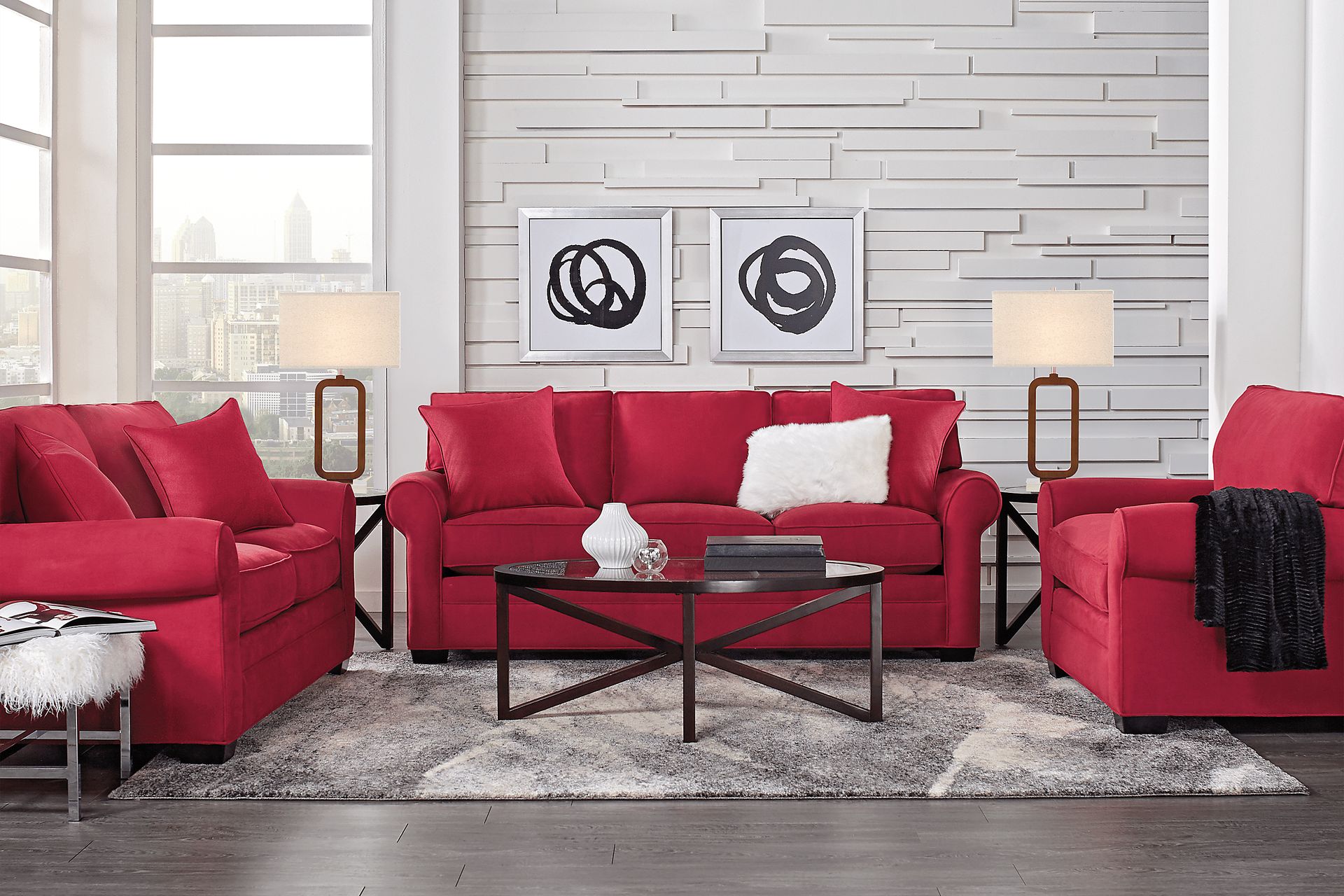 Cindy Crawford Home Bellingham Cardinal Microfiber 5 Pc Living Room - Image 1