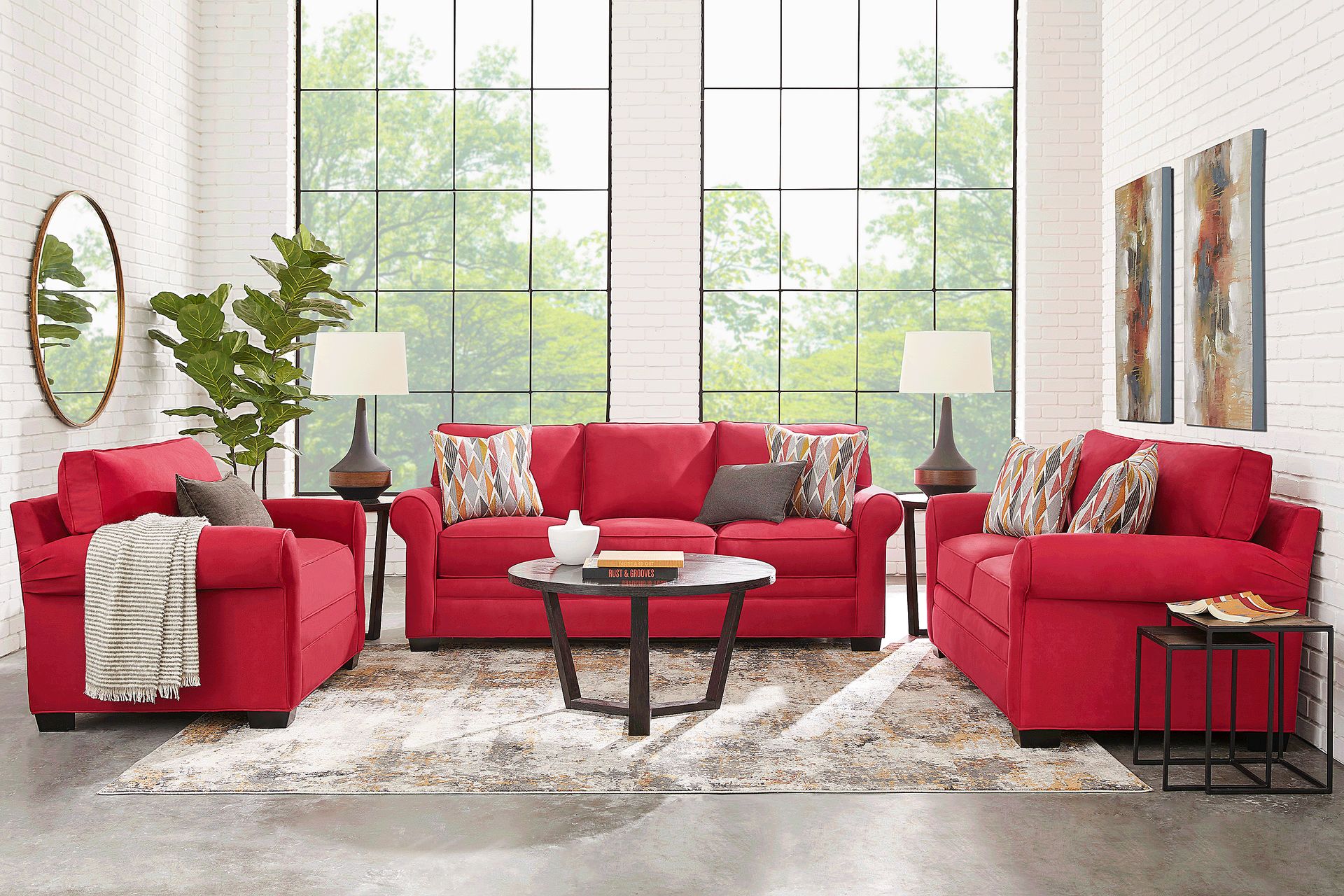 Cindy Crawford Home Bellingham Cardinal Microfiber 7 Pc Living Room with Sleeper Sofa - Image 1